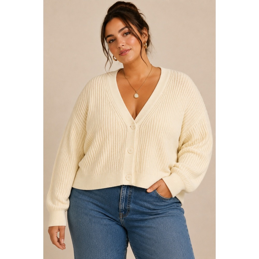 H&M yellow Cropped Chunky Knit Cardigan XL Button Front Cottagecore Grandpa Core